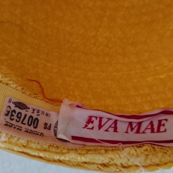 Vintage EVA MAE Yellow Woven Hat w/Netting & Bow. - Picture 9 of 10